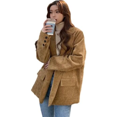 Autumn Winter Blazers Korean 2020 New Corduroy Quilted Thick Loose Temperament Long-sleeved Suit Jacket Women Spring Blazer 18A