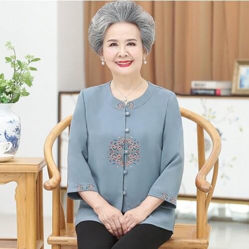 Spring thin seven-minute sleeve shirt for the elderly jacket for the elderly summer