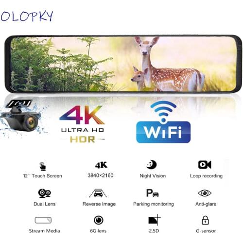 4K Car Video recorder 12'' Rearview mirror Car dvr Sony IMX415 Ultra HD 2160P Dash cam With GPS WIFI Night vision Reverse camera