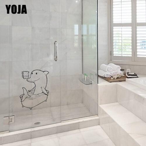 YOJA 27x20.1CM Funny Dolphin Bath Bathroom Glass Shower Decal Kitchen Home Wall Sticker G2-0269