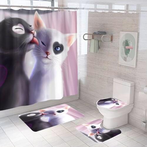 Cute Cat Print Bathroom Curtains Shower Curtain Polyester Fabric Set Waterproof Kids Room Dropshipping