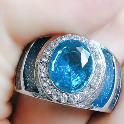 Retro Round Rings for Women Blue Zircon Epoxy Ring Bride Classic Wedding Engagement Jewelry Full Drill Ring
