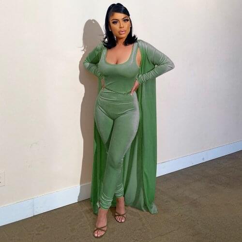 2021 New Arrival Fashion Design 2 pcs Women Set Solid X-long Outwear and Jumpsuits Winter Elastic Outfits