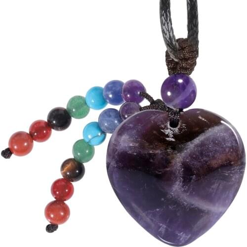 7 Chakra Heart Stone Pendant Necklace for Women, Healing Crystal Stone Adjustable Amulet Necklace