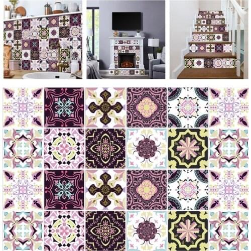 24pcs Backsplash Tile Stickers Peel Stick Wall Sticky Waterproof Removable Tile Decal Moroccan Stair Sticker for Kitchen