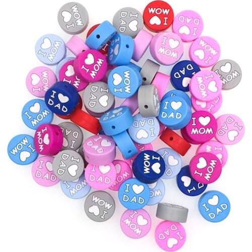 Kovict 30/50Pcs I Love Dad Mom Silicone Beads Food Grade Products Baby Teething Toys DIY Pacifier Chain Pendant Jewelry Making