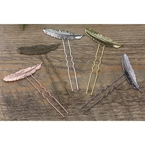 30pcs 12*52mm Copper/Brass Feather HairPin clip,Hair Sticks,Antique Bronze/Gold/Silver/Black Hair Bobby pin DIY Vintage Jewelry
