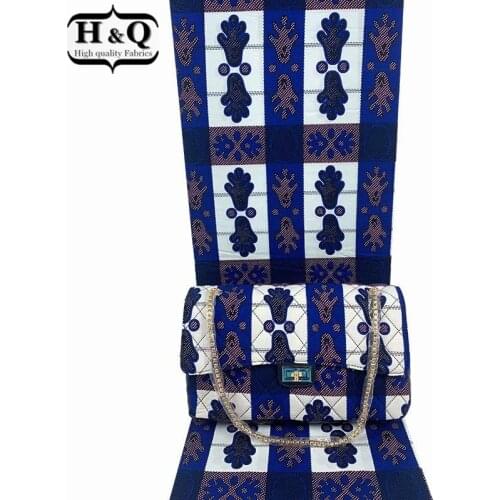 H&Q African Wax Fabric With Womans Handbag 2021 High Qulity African Ankara Bag Set Matching 6 Yards Soft Fabric Hot Stamping