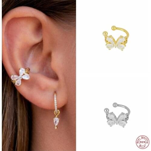 Aide 925 Sterling Silver New Fashion Crystal Butterfly Ear Cuff For Women Girls Cute No Piercing Fake Cartilage Clip Earrings
