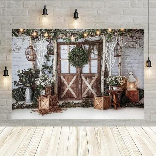 Avezano Christmas Children Photo Background Mistletoe Wreath Box Light Plant Decoration Portrait Photo Backdrop For Photo Studio