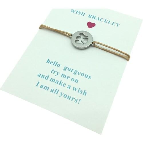Wish Bracelet Angel Girl Round Stainless Steel Charm Lucky Bracelet Angel Girl Pendant Adjustable String Bracelet For Women