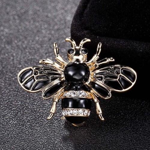 Black jet Enamel bee brooch for women men punk jewelry Brand Rhinestone Crystal Pin Brooch Small Cartoon Womens Gold color Pins