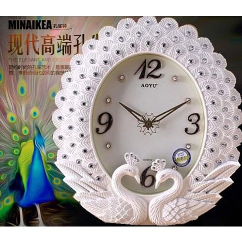 Clock European peacock living room bedroom decoration mute retro creative fashion art wall table watches Decorationroom Art