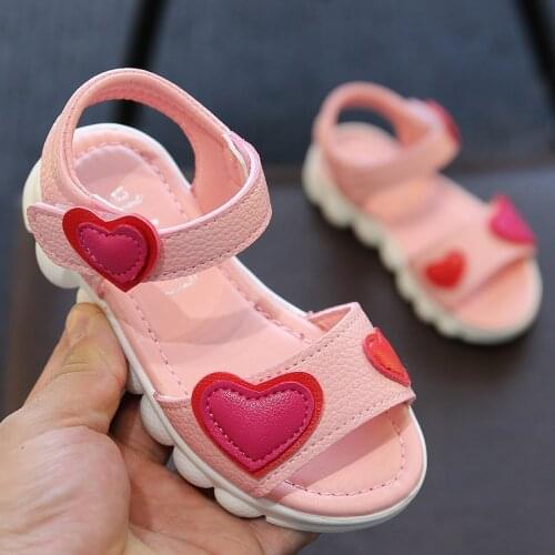 2021 Summer Kids Girls Sandals Fashion Sweet Princess Children Leather Sandals White/Pink Love Heart Soft Breathable Girl Shoes
