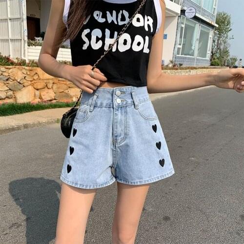 Jean Shorts Fashion New Love Printed Shorts Korean A-Line Cute Jeans Casual Fashion Aesthetic High Waist Ladies Women clothes