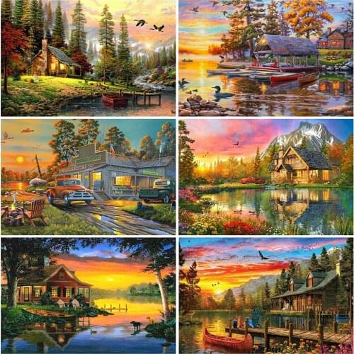 EverShine DIY Diamond Painting Sunset Full Square 5D Diamond Embroidery Landscape Mosaic House Rhinestones Handmade Hobby