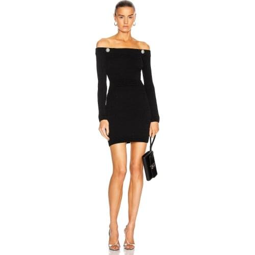 Halifer 2020 New Arrival Womens Fashion Elegant Sexy Off Shoulder Long Sleeve Bandage Dress