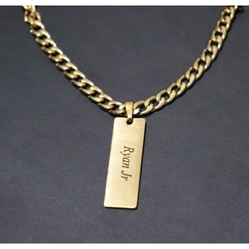 Hip Hop Jewery Personalized Curb Chain Engrave Name Necklaces For Men Custom Name Pendant Necklace Vertical Bar Charm Collier