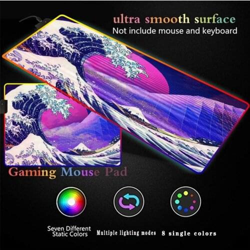 Great Wave Off Kanagawa Gaming Mouse Pad RGB Oversized Glowing LED Illuminated Large Gamer Mousepad XXL Desk Mat Multiple Size