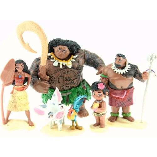 Disney Princess Toys 5pcs/Set 5-10cm Moana Maui Heihei Waialik Chief Tui Pvc Action Figure Collectible Model Doll Toys