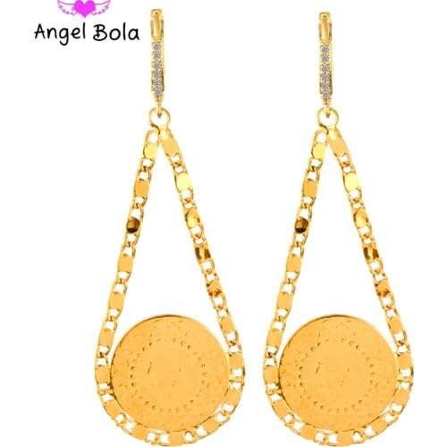Islamic Muslim Fashion Coin Women Glamour Gold Pendant Earrings Luxury Jewelry Girl Bride Romantic Earrings Gift