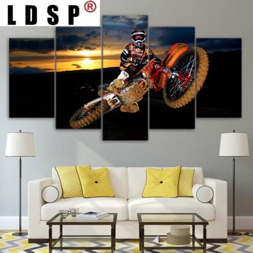 LDSP Living Room Wall Art Home Decoration HD Pictures Printed 5 Pcs Action Motocross Modern Painting On Canvas Posters NO Frame