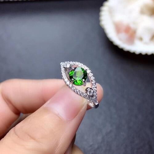 Classic clear green diopside gemstone ring for 925 silver jewelry eyes of eyes bright color natural gem girl birthday party gift