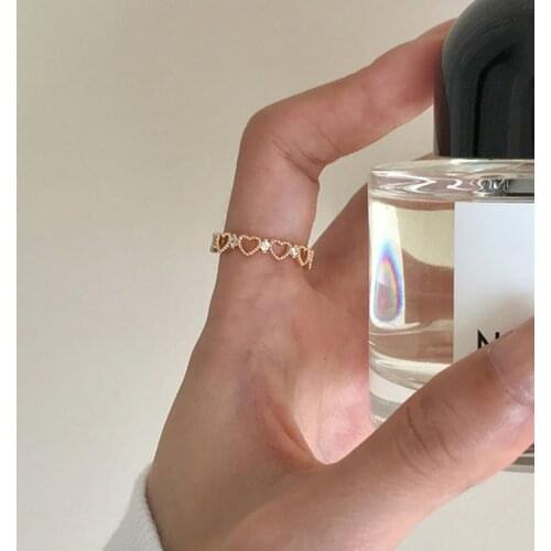 Korean Hollow Heart-shaped Rings for Women Love Sweet Gold Silver Colour Wide Ring for Teens Fashion Jewelry Wedding Gift