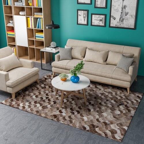 America style brown grey cowhide mat patchwork cow fur rug and leather carpet for bedroom decoration