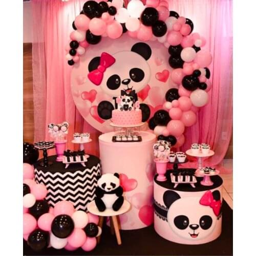 Round circle background baby shower table party decor cute panda birthday banner elastic 3 cylinder plinths cover YY-285