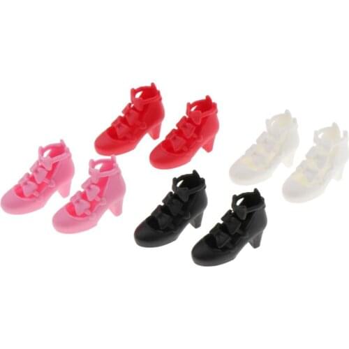 4 Pairs 1/6 Scale Fashion Girl Doll Bow High Heel Shoes Dress Up Cloth