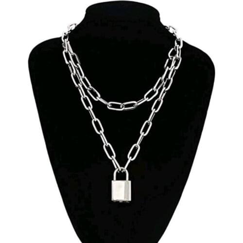 Fashion Jewelry Necklace Punk Lock-shaped Double-layer Thick Chain Wild Sweater Chain Necklace Bohemio Statement Necklace