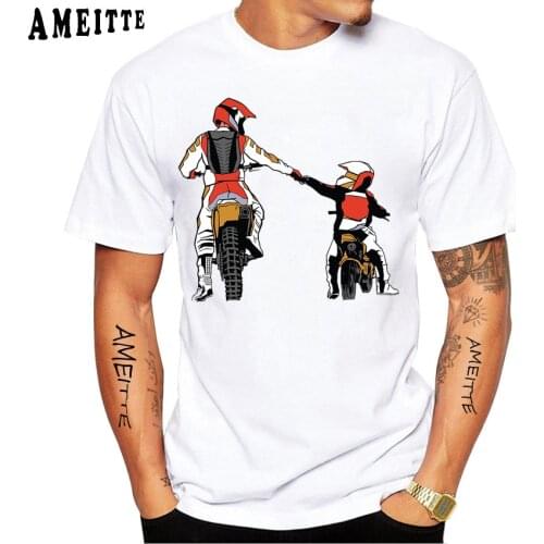 Father Takes Son Ride A Motorcycle Print T-Shirt Summer Men Short Sleeve Funny Bike Soprt White Casual Tops Hip Hop Boy Tees