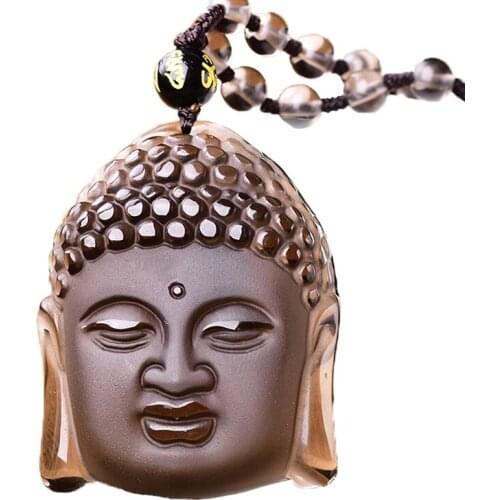Men Necklace Pendant Ice Obsidian 3D Carved Scrub Shakyamuni Buddha Head Pendant Free Rope for Male Female Fine Jade Jewelry