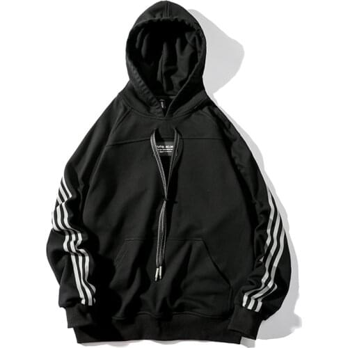 2021 Autumn Winter Three Bar Sweater Men Hoodies Coats Loose Casual Pullover Contrast Color Hip Hop Streetwear