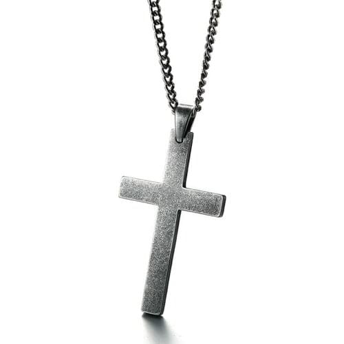 Reliable Quality Titanium Steel Religious Jesus Cross Pendant Necklace for Men Grinding Chain Necklace Brief Design Cool Jewelry