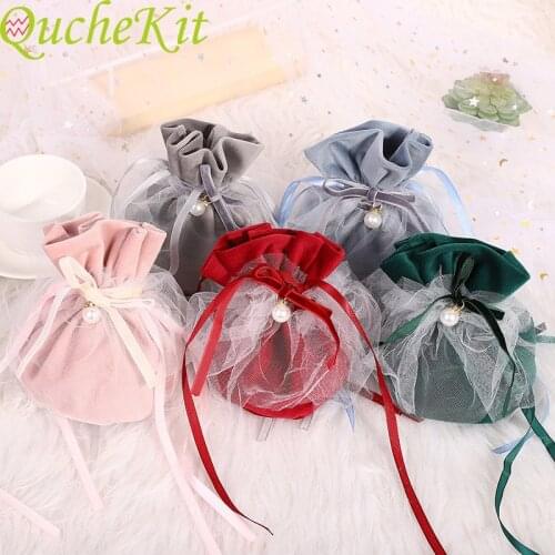 New Velvet Yarn Gift Bags Wedding Christmas Velvet Gift Pouches Chocolate Yarn Drawstring Bags Candy Packaing Bag Jewelry Bags