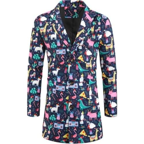 New mens suit trench coat European and American style casual fashion Christmas 3D printed windbreaker fashion clothing スーツ