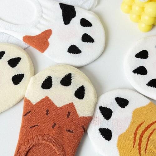 Cat paw socks summer women ankle cute invisible socken kawaii harajuku calcetines korean style cotton animal print cool sock