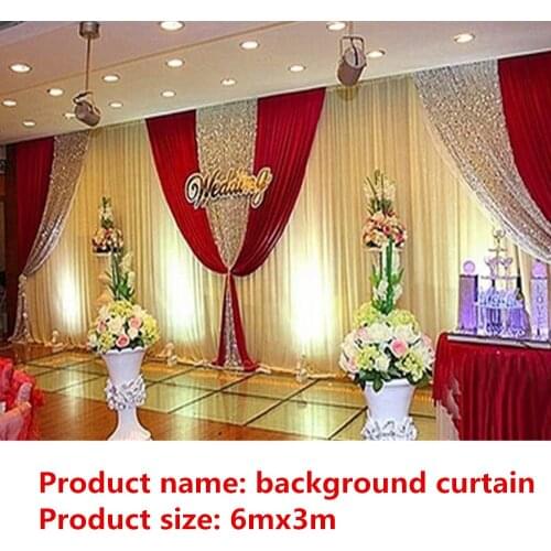 Wholesale and retail 3x6m white and red wedding backdrop curtain with swag wedding drapes , wedding stage backdrop