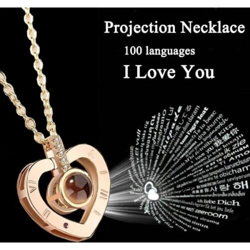 100 Languages I Love You Necklace Micro-engraved Light Projection Pendant Necklace Female Trendy Valentines Day Gift Jewelry