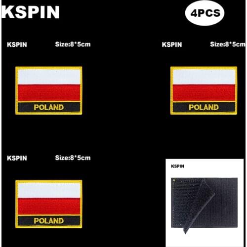 Rectangle National Flag Patch Hook Loop Poland Badges Armband 3D Stick on Jacket Backpack Stickers
