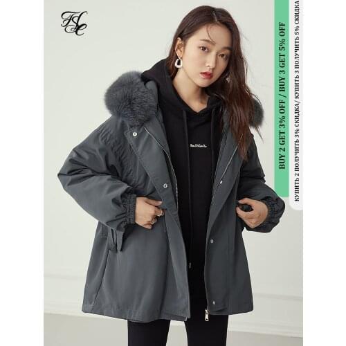 FANSILANEN Hooded casual oversized down jacket Women real fur collar wram winter coat Female pleated feather down parka overcoat