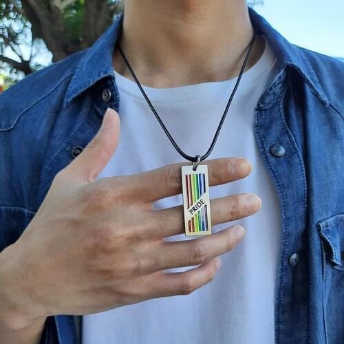 Rainbow Gay Pride Necklace Womn Lesbian Long Rope Chain LGBT Stainless Steel Tag Necklace Jewelry Collar Pendant for Women Gift