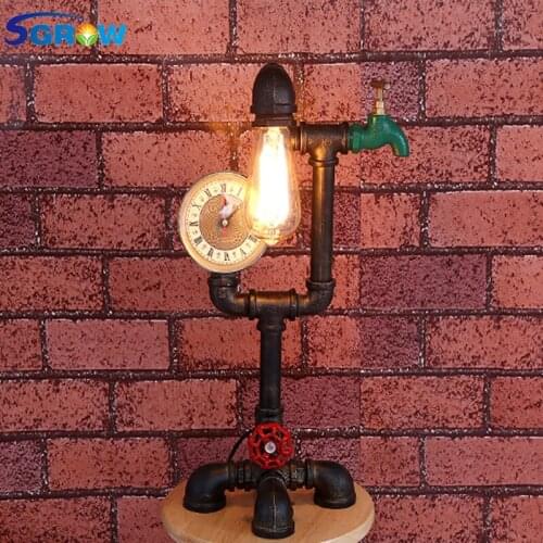 SGROW Faucet Decoration Table Lamp Iron Pipe Desk Light for Bedroom Creative Design Light Fixture with E27 Edison Bulb Lights