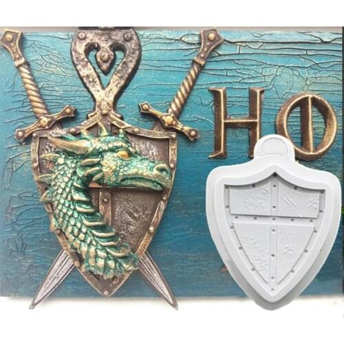 SHENHONG Knight Shield Pattern Fondant Cake Mold Child Gift Biscuits Gum Paste Sugar Craft Chocolate Candy Silicone Mould