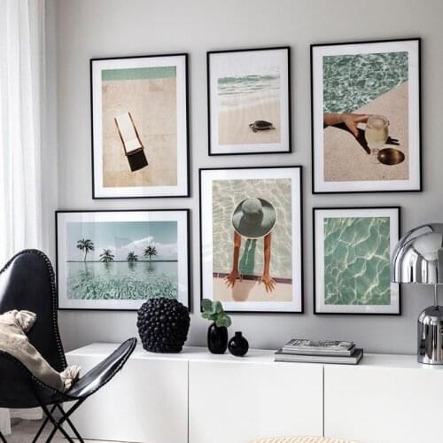 Scandinavian Summer Ocean Wall Art Canvas Painting Landscape Beach Tortoise Coconut Tree Posters Vacation Art Prints Home Decor