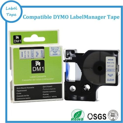Compatible DYMO D1 label tape 40911(Blue on Clear, 3/8'' x 23'), used for dymo labelmanager printer