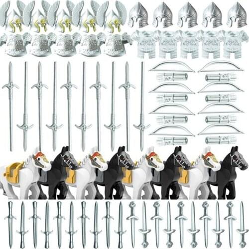 82Pcs Ancient Greek Ancient Roman Style Building Block Figure Weapon Armor Kit (Compatible with small particle building blocks )