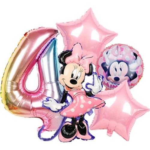 5pcs Minnie Mouse Balloons Set Foil Balloons for Kids Birthday Party Supplies Minnie Themed Baby Shower Decorations